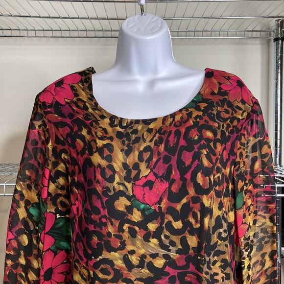 Diane Freis Mixed Cheetah Floral Print 100% Silk Midi Dress Size 12 Statement - Picture 6 of 10